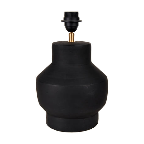 Inna Black Urn Terracotta Table Lamp Base, 33cm, with rounded urn-shaped ceramic body, black matte finish, and brass-accented E27 fitting, shown on a plain white background.