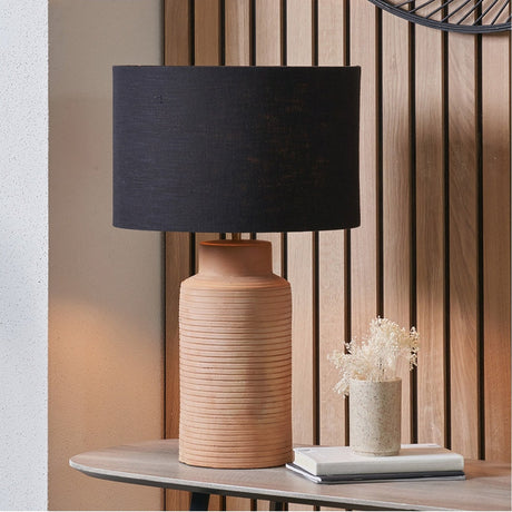 Sierra Natural Tall Ribbed Terracotta Table Lamp with Black Self Shade