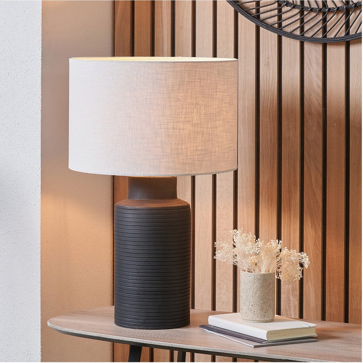 Sierra Black Tall Ribbed Terracotta Table Lamp Base - 41cm