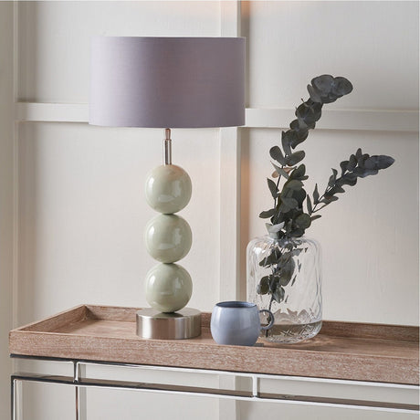 Sofia Sage & Silver Enamel 3 Ball Table Lamp with Steel Grey Shade