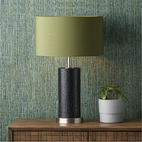 Laurence Black Croc Leather & Silver Cylindrical Table Lamp Base