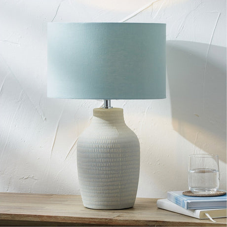 Kai Duck Egg Blue Textured Tall Ceramic Table Lamp - 44cm