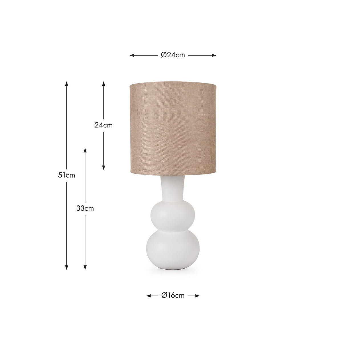 Aaliyah White Curved Bottle Ceramic Table Lamp - 51cm