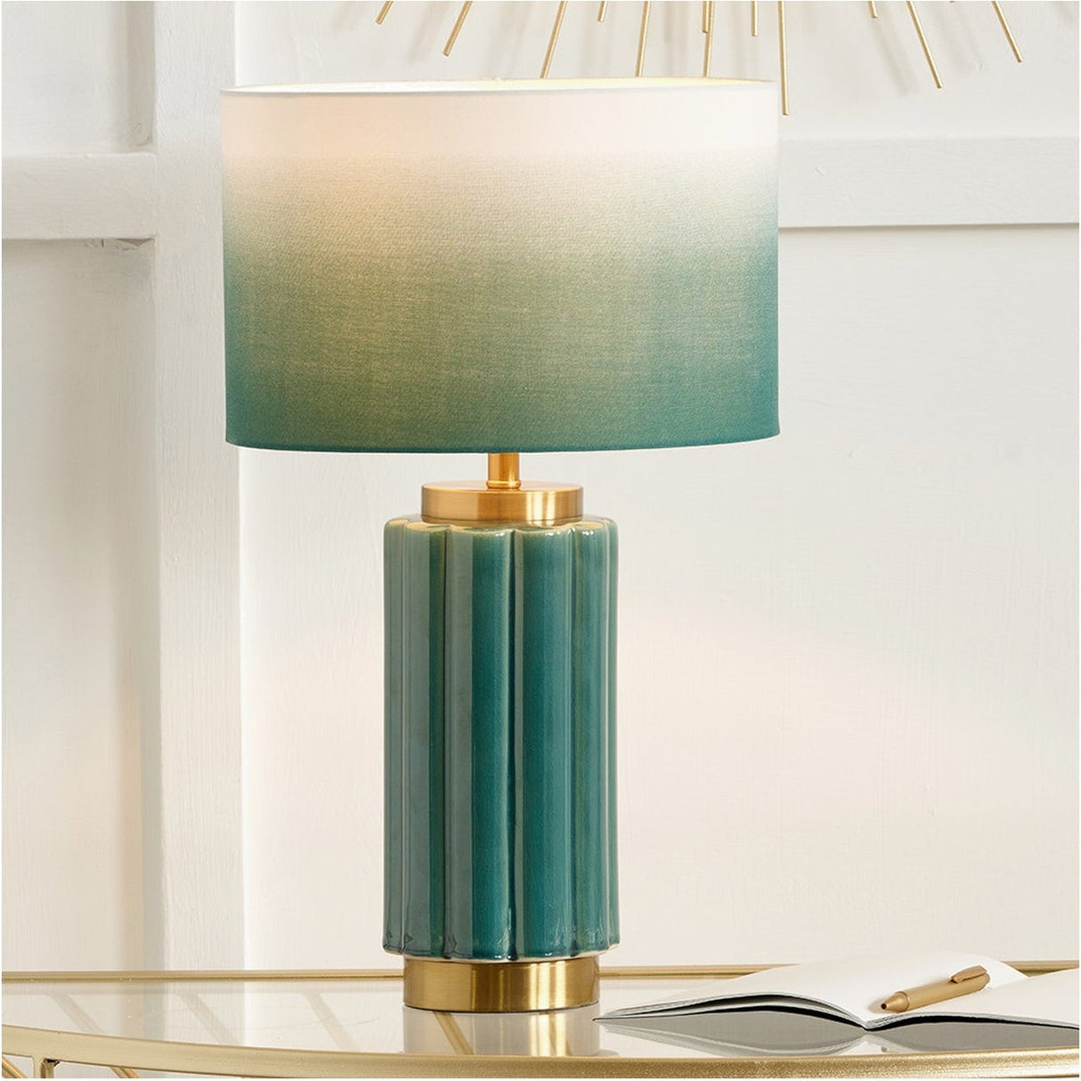 Lushan Green Scalloped Ceramic Table Lamp - 47cm
