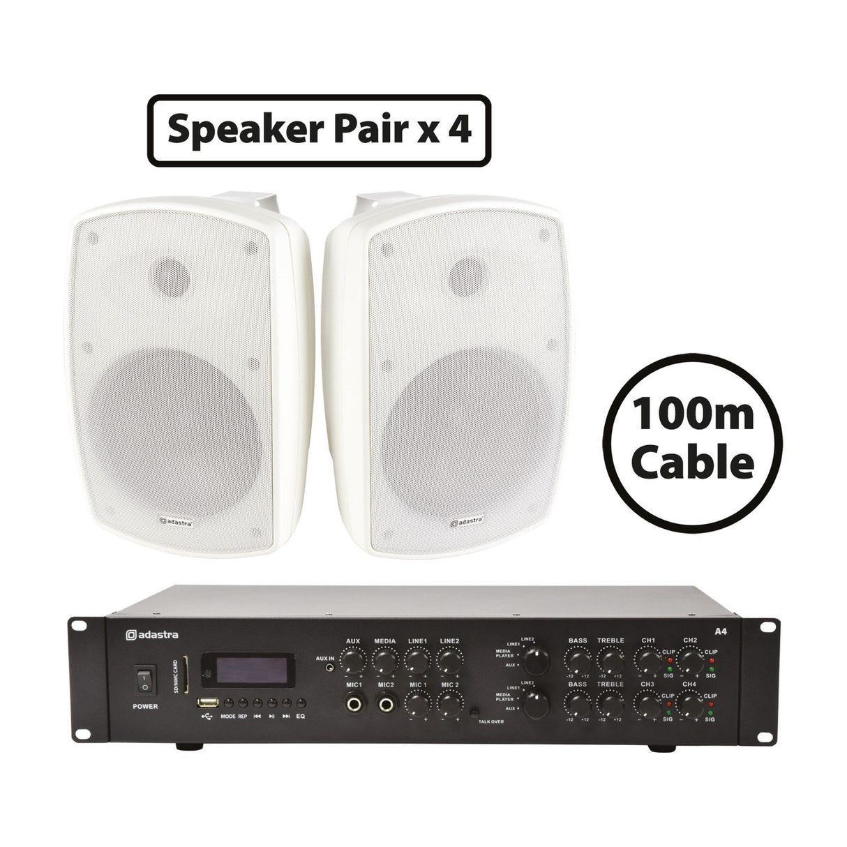 Adastra BH6-W & A4 2-Zone Background Music Speaker Package