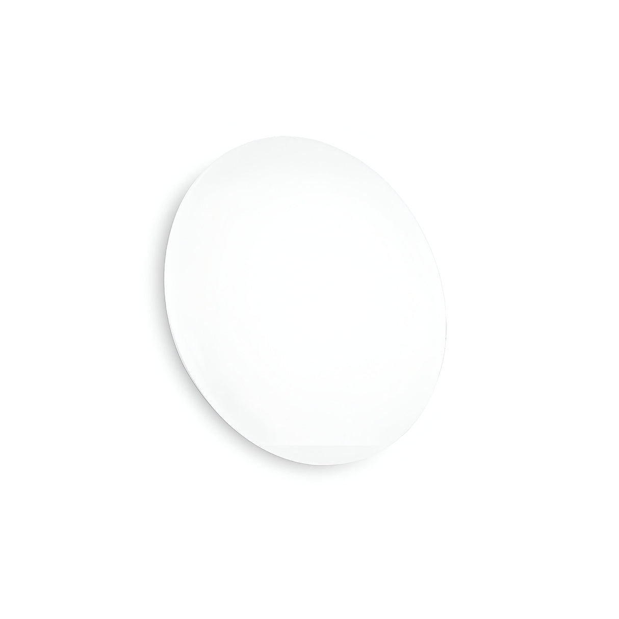 A round, white Orlis Round LED Wall Light 17W 3000K is displayed against a plain, light background, radiating with energy-efficient illumination. The wall light features a minimalist and smooth design with no visible patterns or textures, enhancing its contemporary aesthetic.