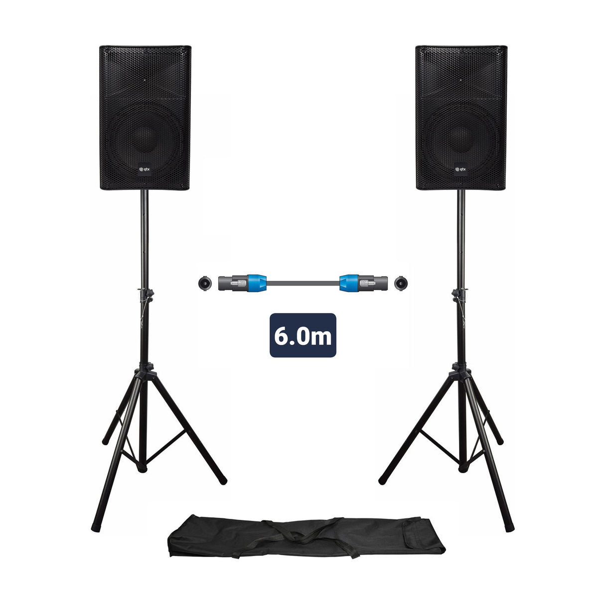 QTX QUEST-10 Active & Passive PA Speaker Set with Stands