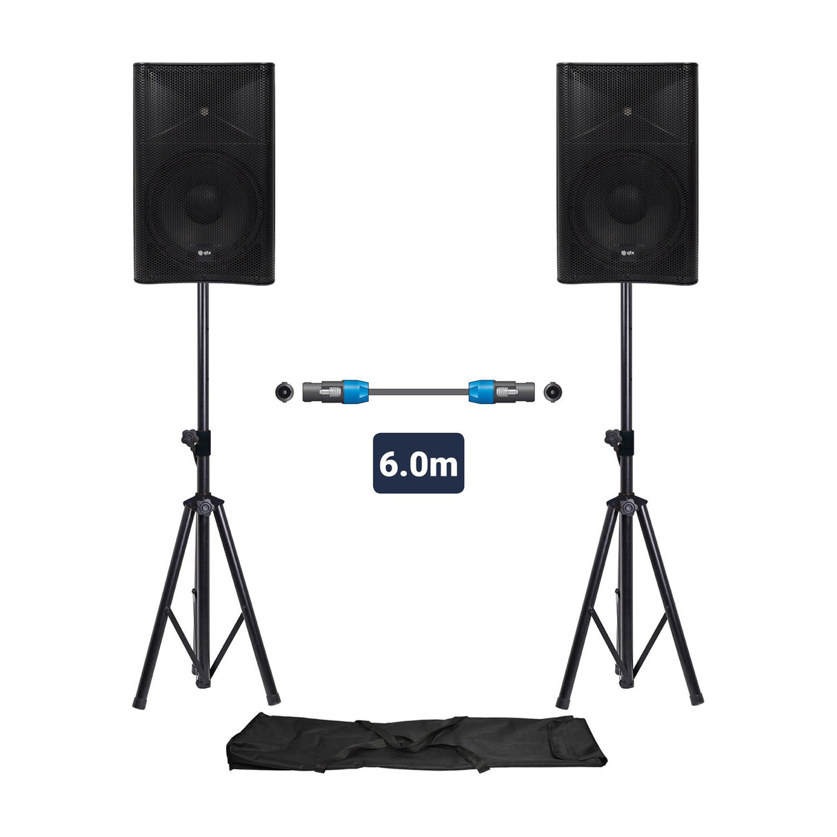 QTX QUEST-12 Two-Speaker PA Setup with Stands