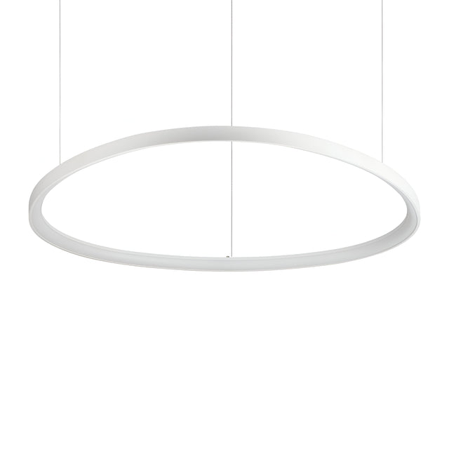 The Zephra LED Light Suspension 82W emits a soft, even glow with its 3000K color temperature and features a sleek, minimalist design. This circular white ceiling light fixture is suspended by two thin cables, making it an ideal choice for contemporary interiors. Its IP20 rating ensures both style and functionality within the 105cm structure.