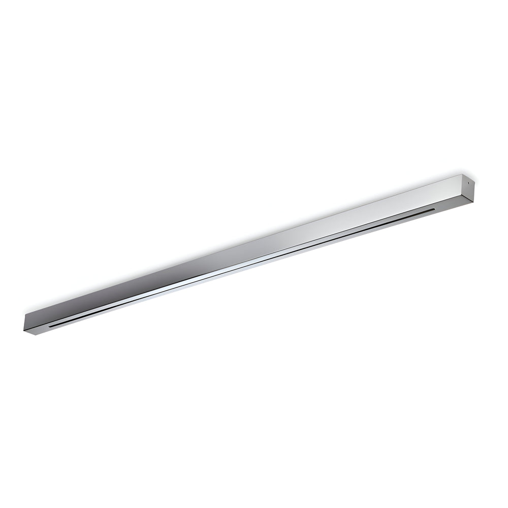 The Glacia Base Canopy 6 Light Rectangle in silver is a minimalist, elongated LED light fixture with a sleek finish, mounted against a white background. Its streamlined rectangular canopy design adds a modern touch, perfect for contemporary interiors.