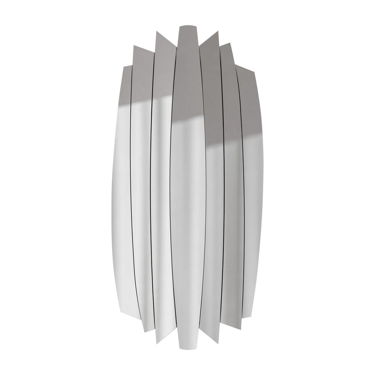 Full length mirror built from seven separate mirror blades set at different angles, an irregular outline on a plain background.