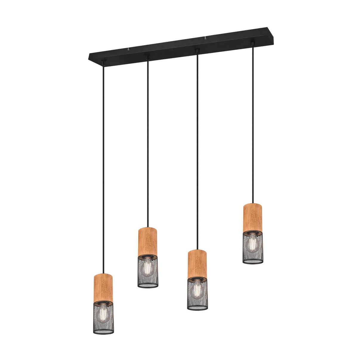 Tosh 4 Light Wooden Chandelier – Matt Black