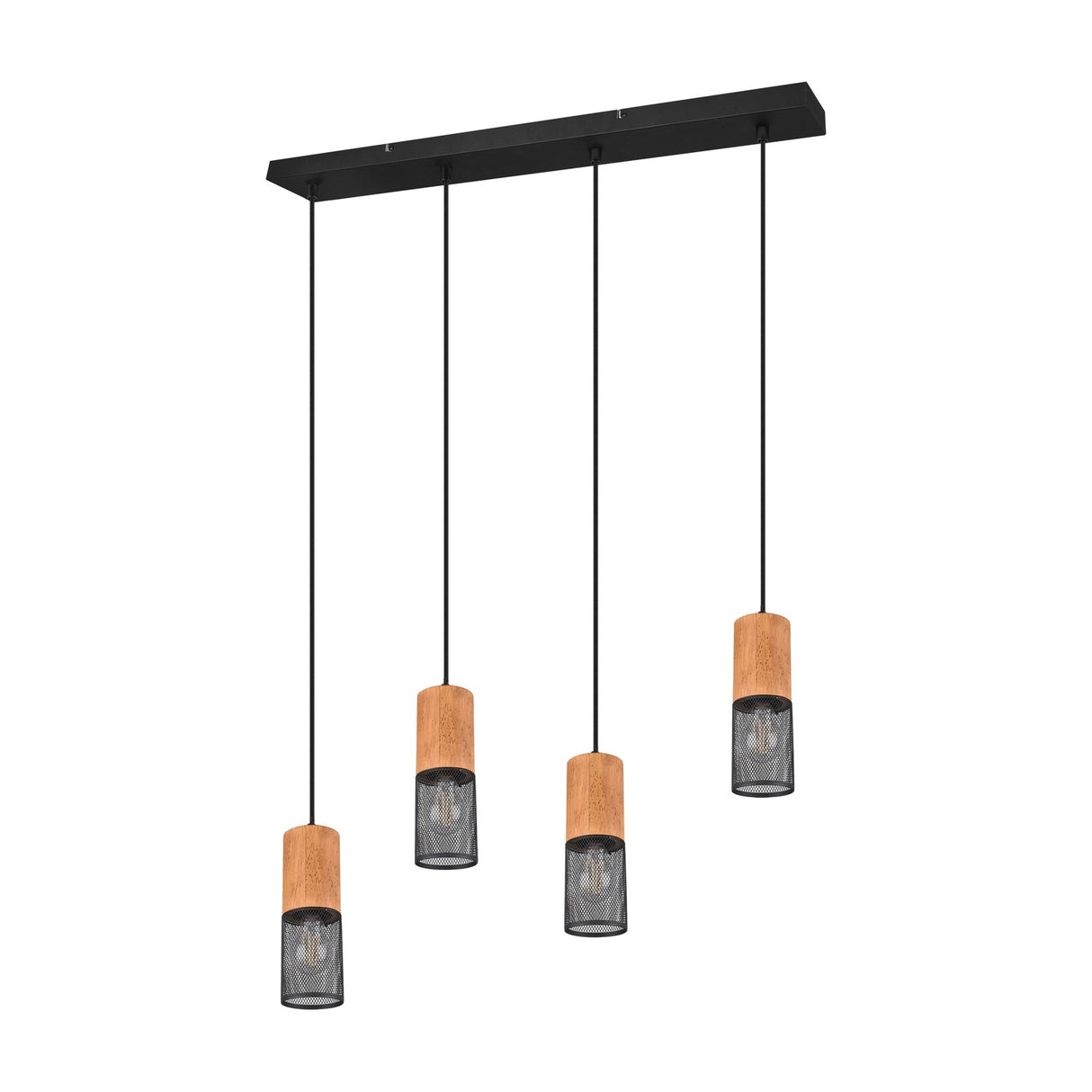 Tosh 4 Light Wooden Chandelier – Matt Black