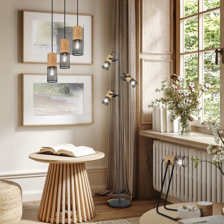 Tosh 3 Light Wooden Chandelier – Matt Black