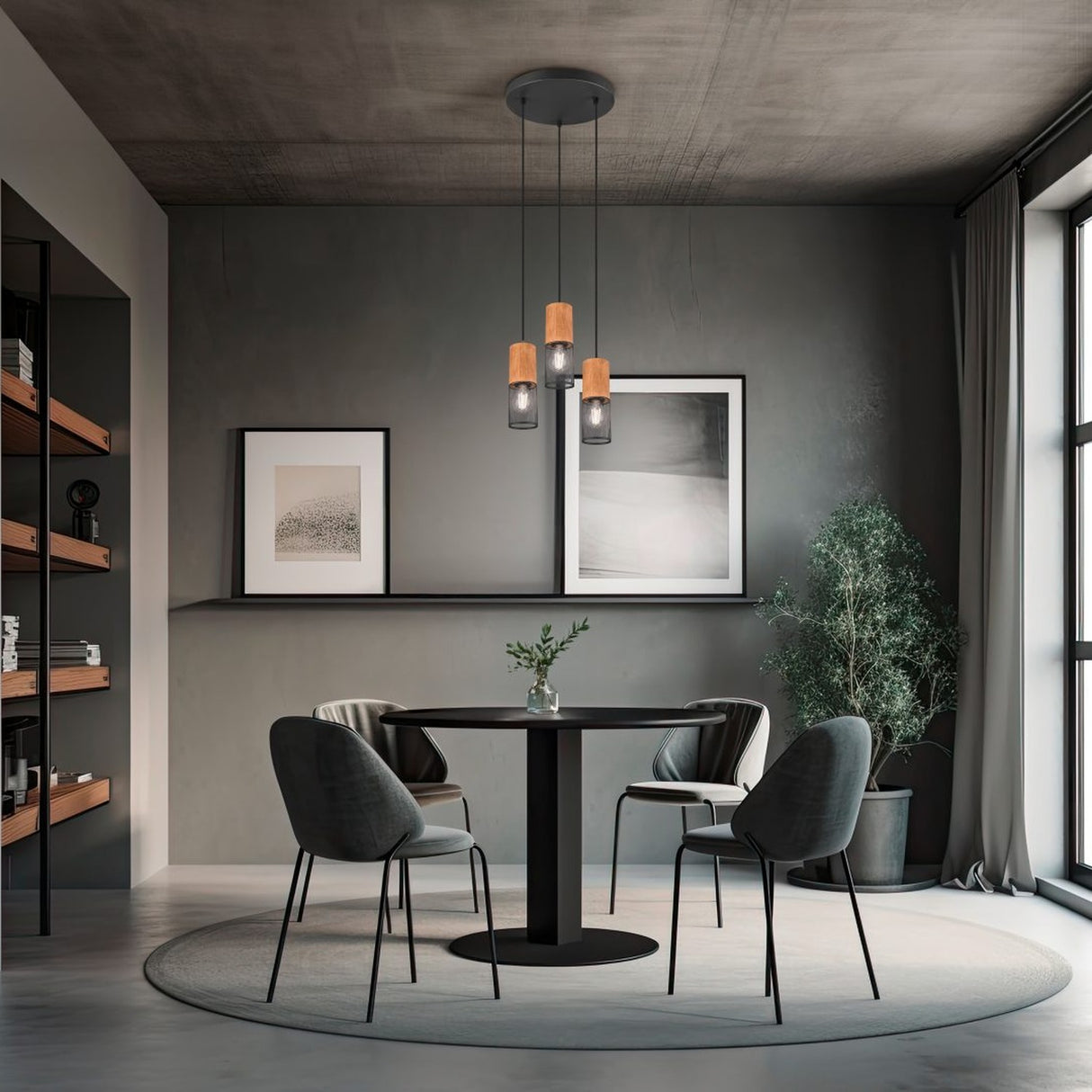 Tosh 3 Light Wooden Chandelier – Matt Black