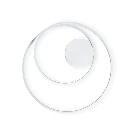 Introducing the Glistis Dimmable LED Ceiling Light in white, a 48W energy-efficient lighting option featuring a modern circular design. It comprises two concentric metal rings that swirl outward from a central base, creating a minimalistic and contemporary look perfect for enhancing your interior lighting.