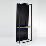 Chassis XL Oak Shelf Free Standing Mirror in black, an open metal frame cheval mirror 170cm high with a solid oak shelf and splayed floor base, shown against a plain white background.