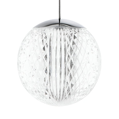 The Lustris 5 Light LED Bar Pendant, featuring a sleek silver finish and energy-efficient 27W LED lighting at 2000K, is suspended from a black cord against a contrasting white background.