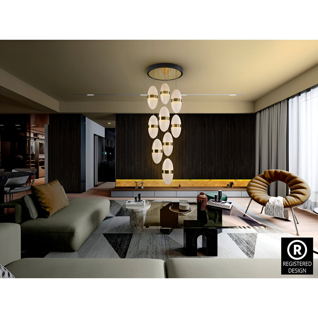 Garden 9 Light Dimmable LED Cluster Pendant 54W 3000k - Gold/White