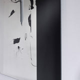 Connect I Brushstroke Printed Glass Wall Mirror 150cm, frameless rectangular design with a black printed panel beside brushstroke marks on partly mirrored, partly transparent glass.