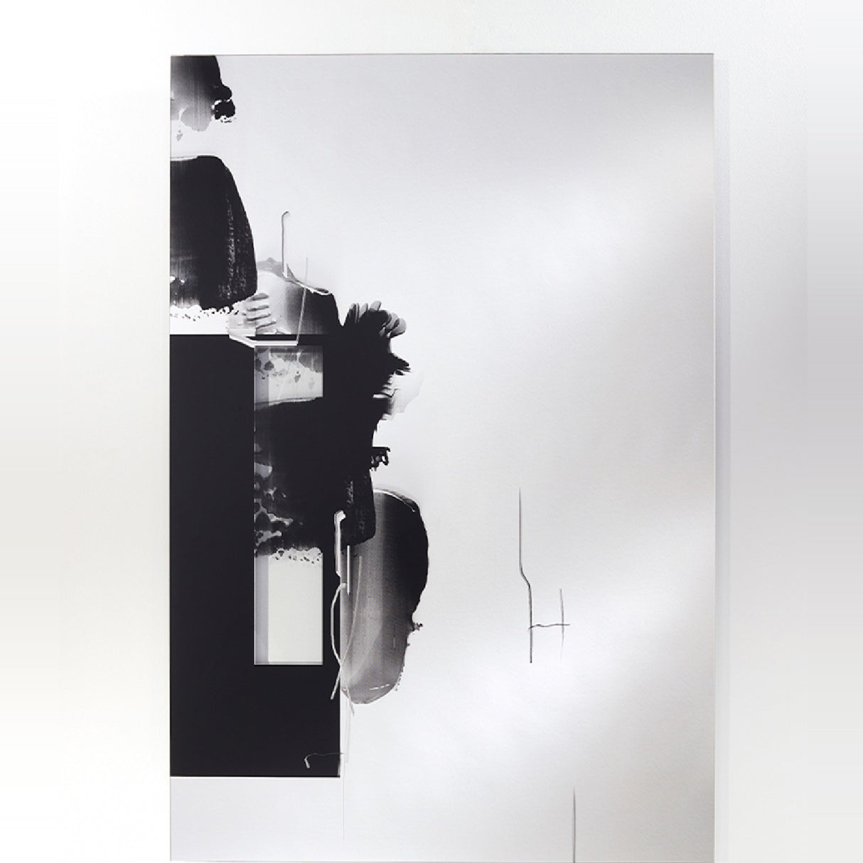 Connect II Brushstroke Printed Glass Wall Mirror 150cm, frameless rectangular design with black printed brushstroke marks and mirrored panels, shown against a plain light background.
