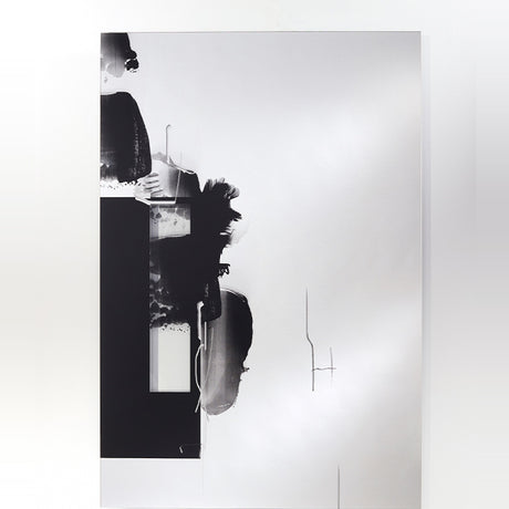 Connect II Brushstroke Printed Glass Wall Mirror 150cm, frameless rectangular design with black printed brushstroke marks and mirrored panels, shown against a plain light background.