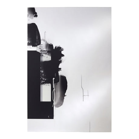 Connect II Brushstroke Printed Glass Wall Mirror, 150cm, rectangular frameless design with black block and brushstroke marks on partly mirrored glass, shown against a plain white background.
