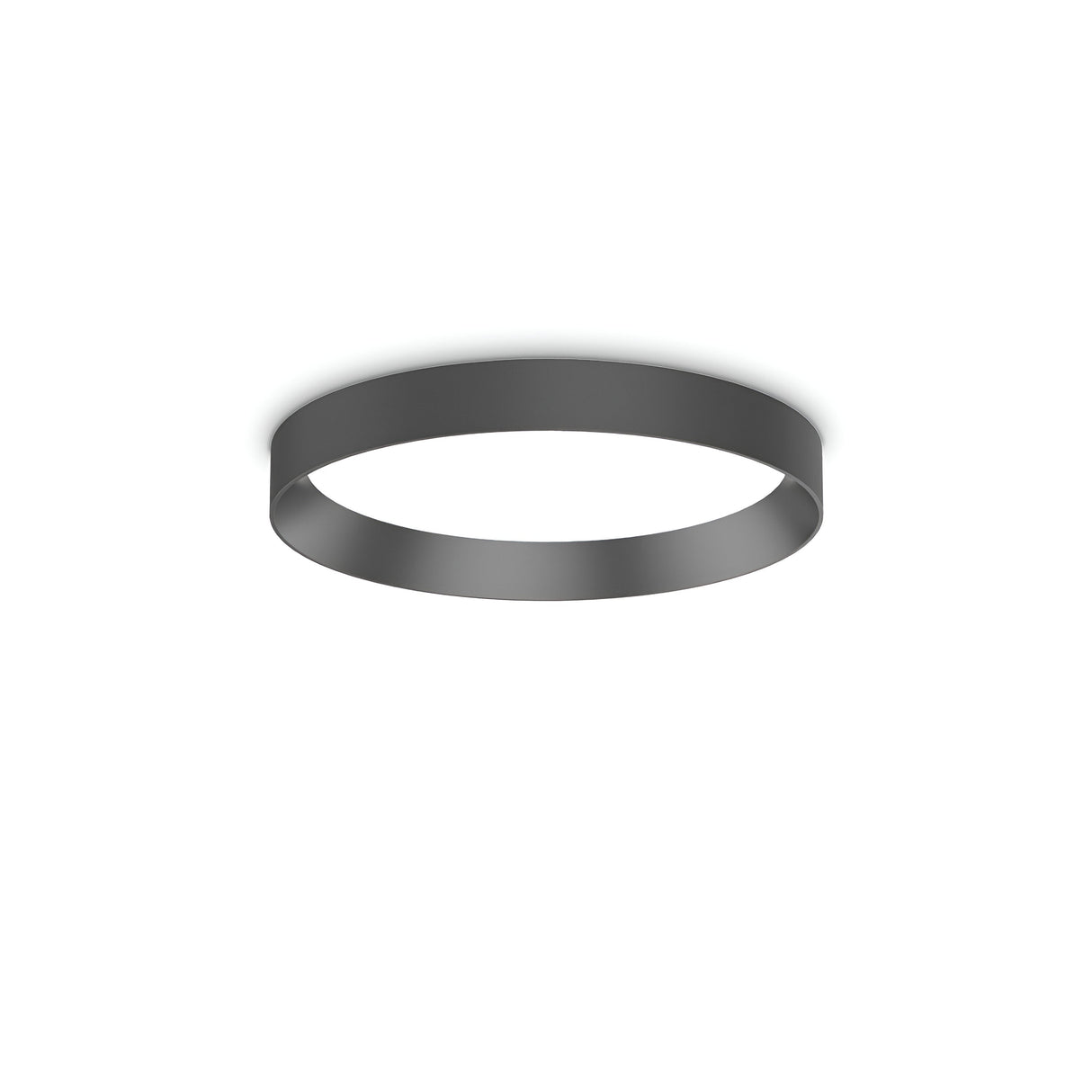 The Spark LED Flush Light 18W 4000K in black, with its minimalist circular design and sleek finish, is mounted on a white ceiling to deliver an energy-efficient lighting solution that effortlessly adds modernity to the space.