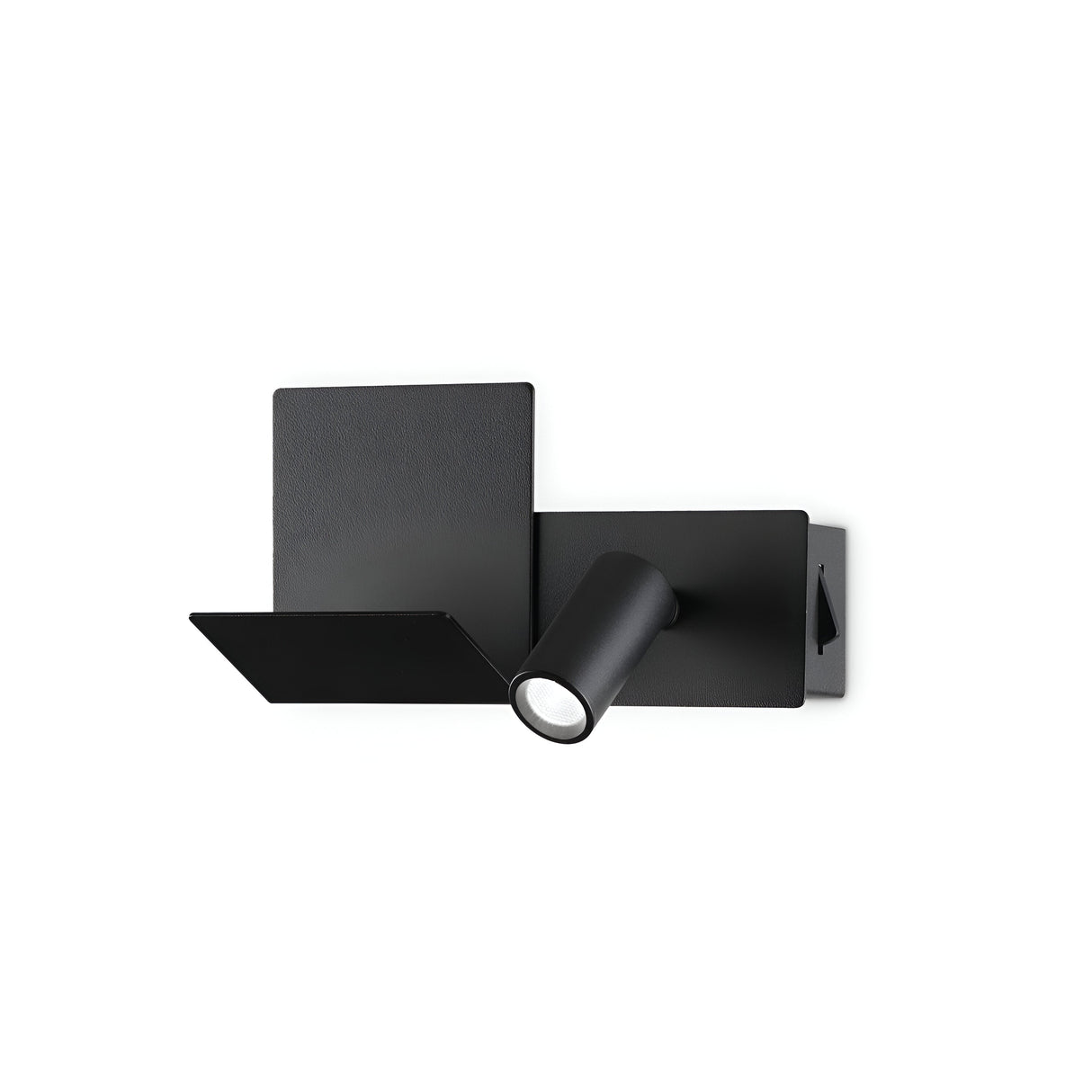 Introducing the Glistera-2 LED Wall Spotlight in black, a modern light fixture with a rectangular base and an LED spotlight. It features adjustable cylindrical diffusers and showcases a minimalist design with clean lines, making it an ideal energy-efficient choice for contemporary interiors.