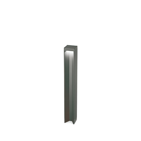 The Viritis Outdoor LED Bollard Light 12W 3000K in Anthracite stands tall against a plain white backdrop. Featuring a smooth, reflective surface and sharp, clean lines, it captures the essence of modern design. Its weather-resistant construction ensures both style and durability, making it perfect for adding an elegant touch to any landscape with anthracite lighting.