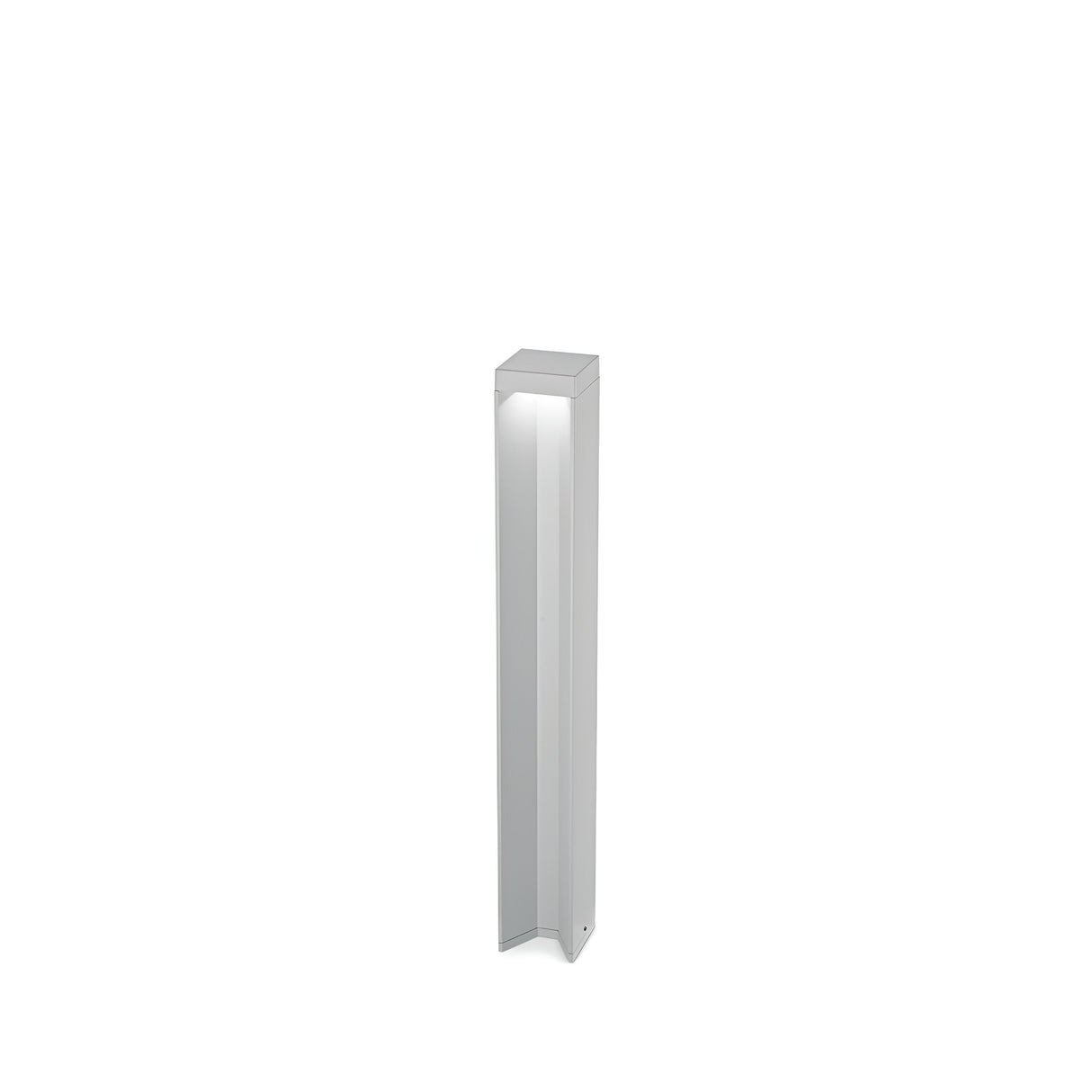 A tall, rectangular grey post on a white background, likely the Viritis Outdoor LED Bollard Light 12W 3000K. It features a minimalist design with a smooth finish and durable construction, making it suitable for contemporary architectural settings.