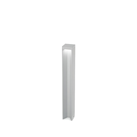 A tall, rectangular grey post on a white background, likely the Viritis Outdoor LED Bollard Light 12W 3000K. It features a minimalist design with a smooth finish and durable construction, making it suitable for contemporary architectural settings.
