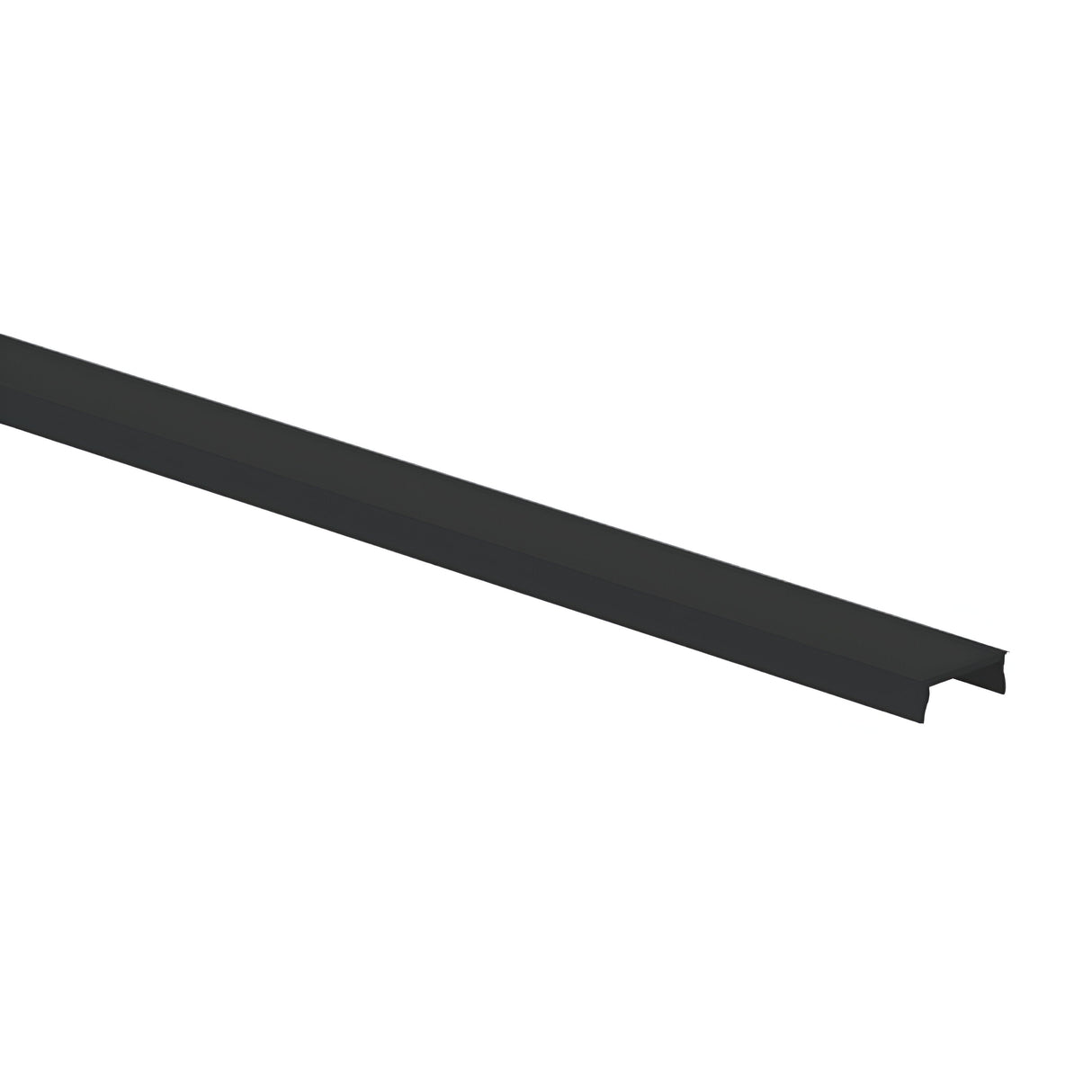 The Arcus Profile Cover 2m - Black is a long, dark-colored aluminium cover with a U-shaped profile, featuring a sleek matte black finish against a white background.