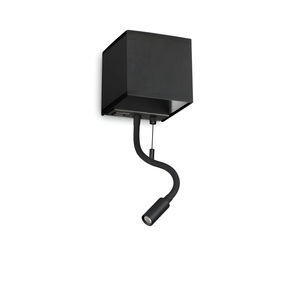 Introducing the Sparxis LED Wall Light 3W 3000K in Black, a sleek and minimalist lighting solution that features a square base and a flexible, adjustable arm ending in a small cylindrical light. Its contemporary design seamlessly integrates into any interior, adding the perfect touch of style and functionality.