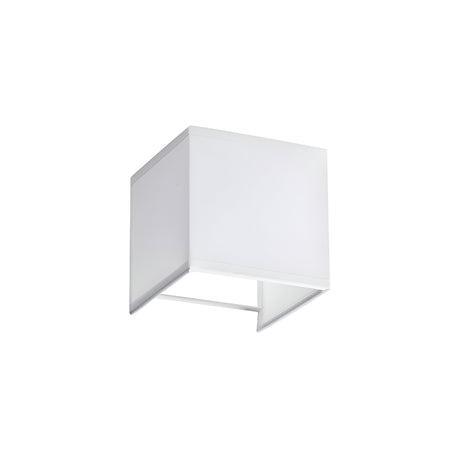 The Sparxis Wall Lampshade - White is a minimalist fixture in the shape of a cube, offering a sleek design and subtle illumination. Its simple open-bottom structure makes it ideal for modern interiors.