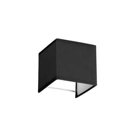 The Sparxis Wall Lampshade - Black is a modern wall sconce with a minimalist design and atmospheric lighting, featuring a square open bottom that allows light to shine downward. With its sleek, geometric style set against a plain white background, it’s perfect for enhancing modern decor.