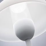 Close-up of the Star Floor Lamp in glossy white, showing the acrylic dome shade and rounded globe diffuser on a slender white iron stem.
