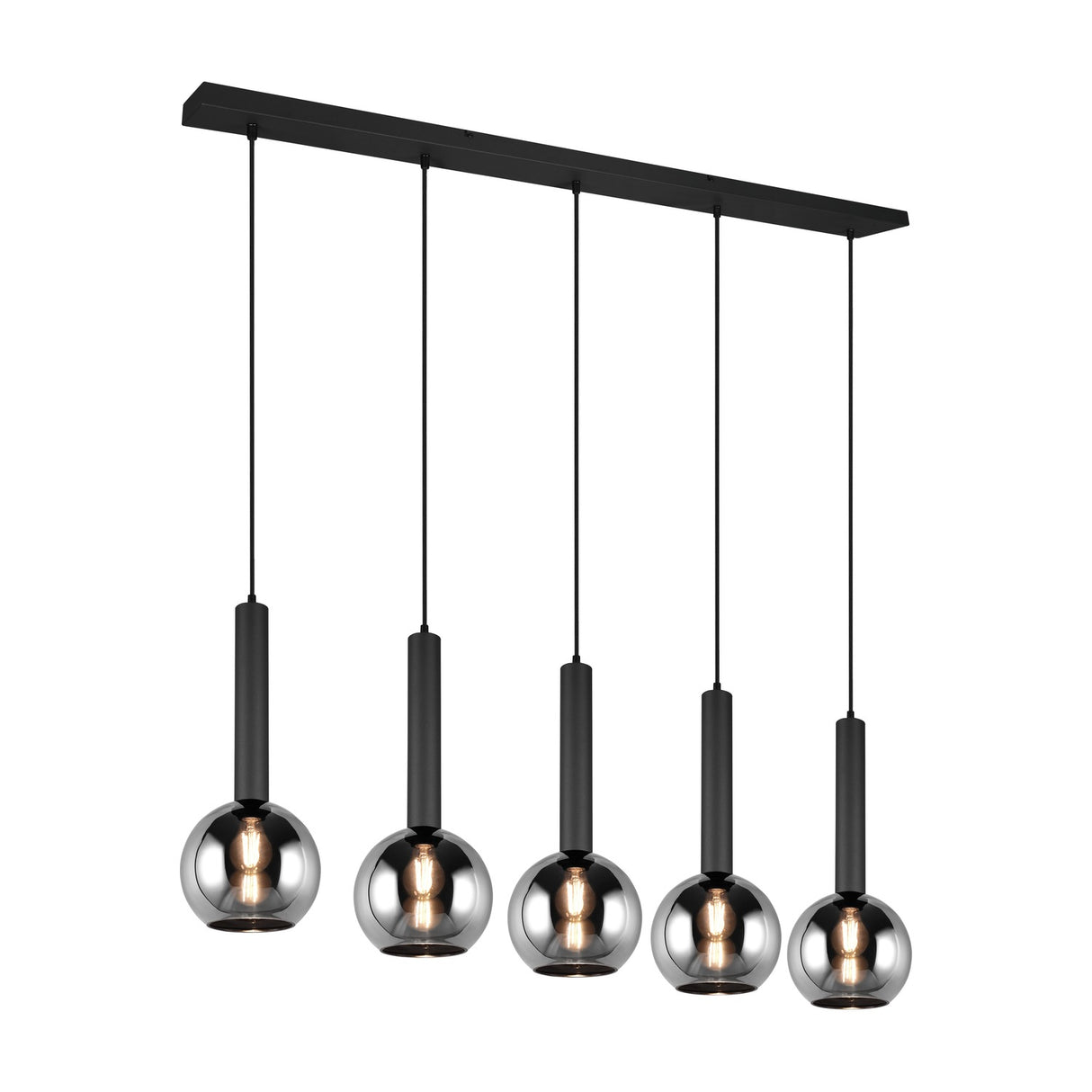 Clayton 5 Light Glass Chandelier – Matt Black