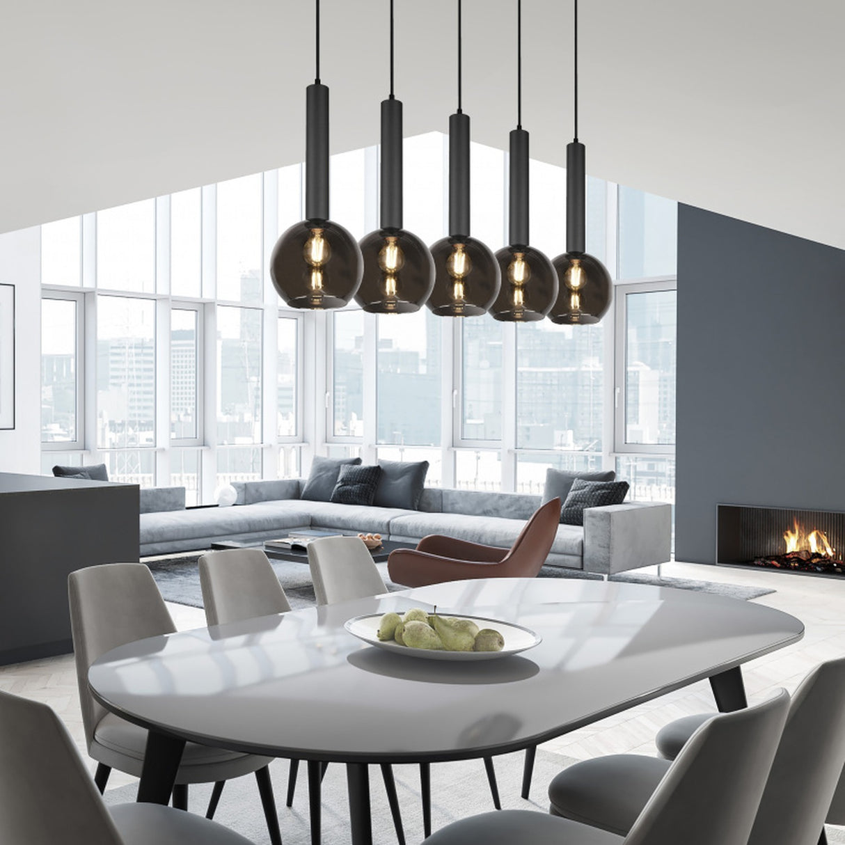 Clayton 5 Light Glass Chandelier – Matt Black