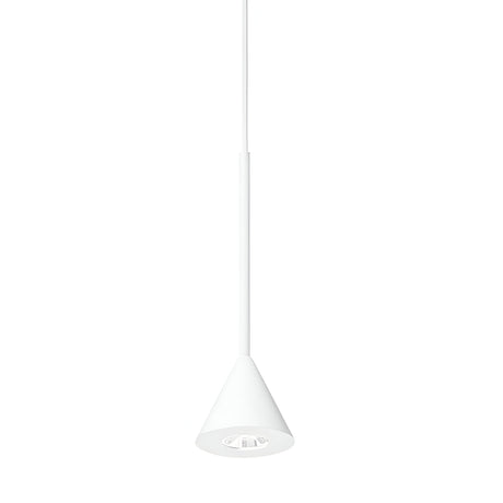 The Arclight LED 1 Light Cone Pendant - White features a conical shade suspended from the ceiling by a slender rod, providing sleek and modern appeal. Ideal for contemporary spaces, it merges functionality with simplicity, beautifully displaying the bulb beneath the shade.