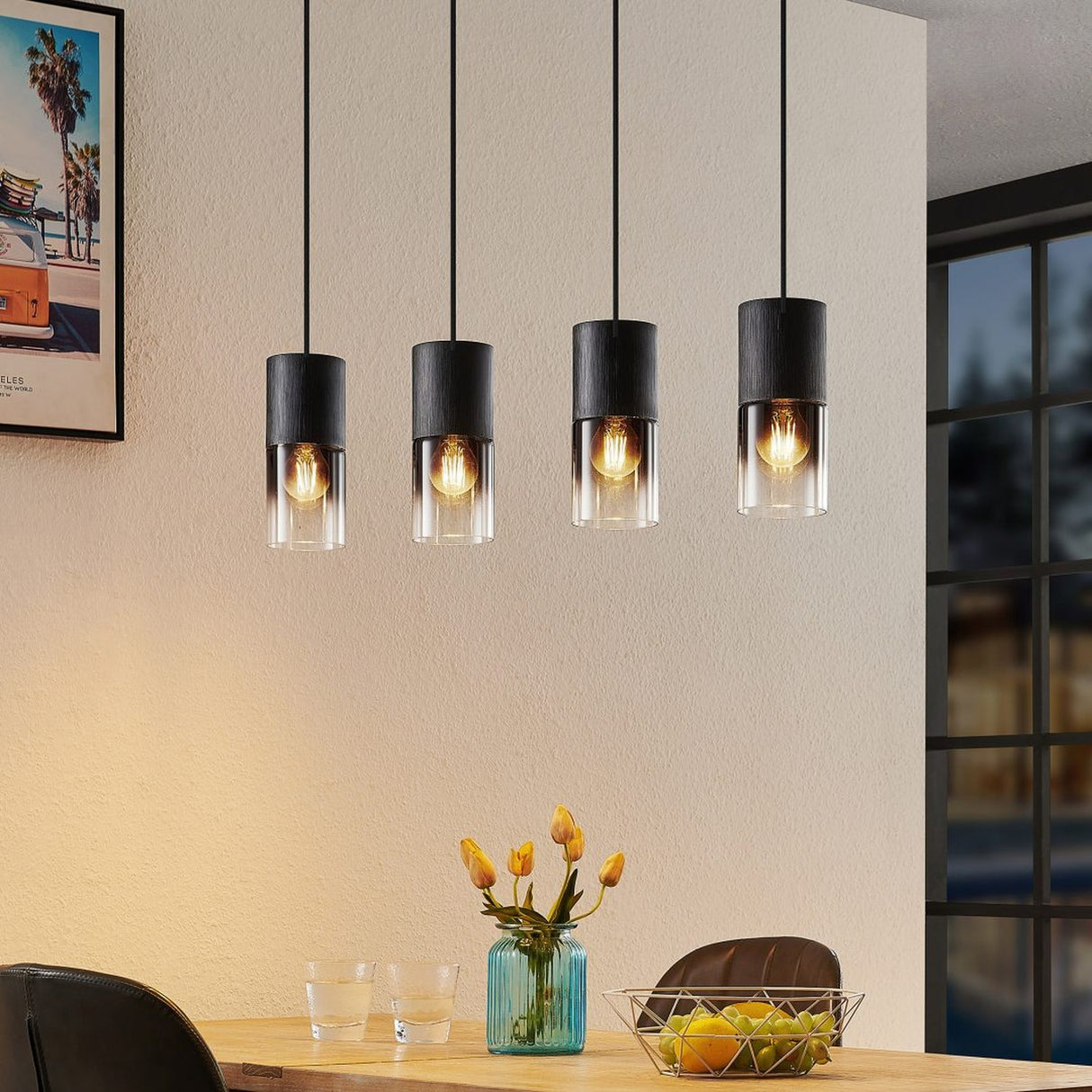 Robin 4 Light Glass Chandelier – Matt Black