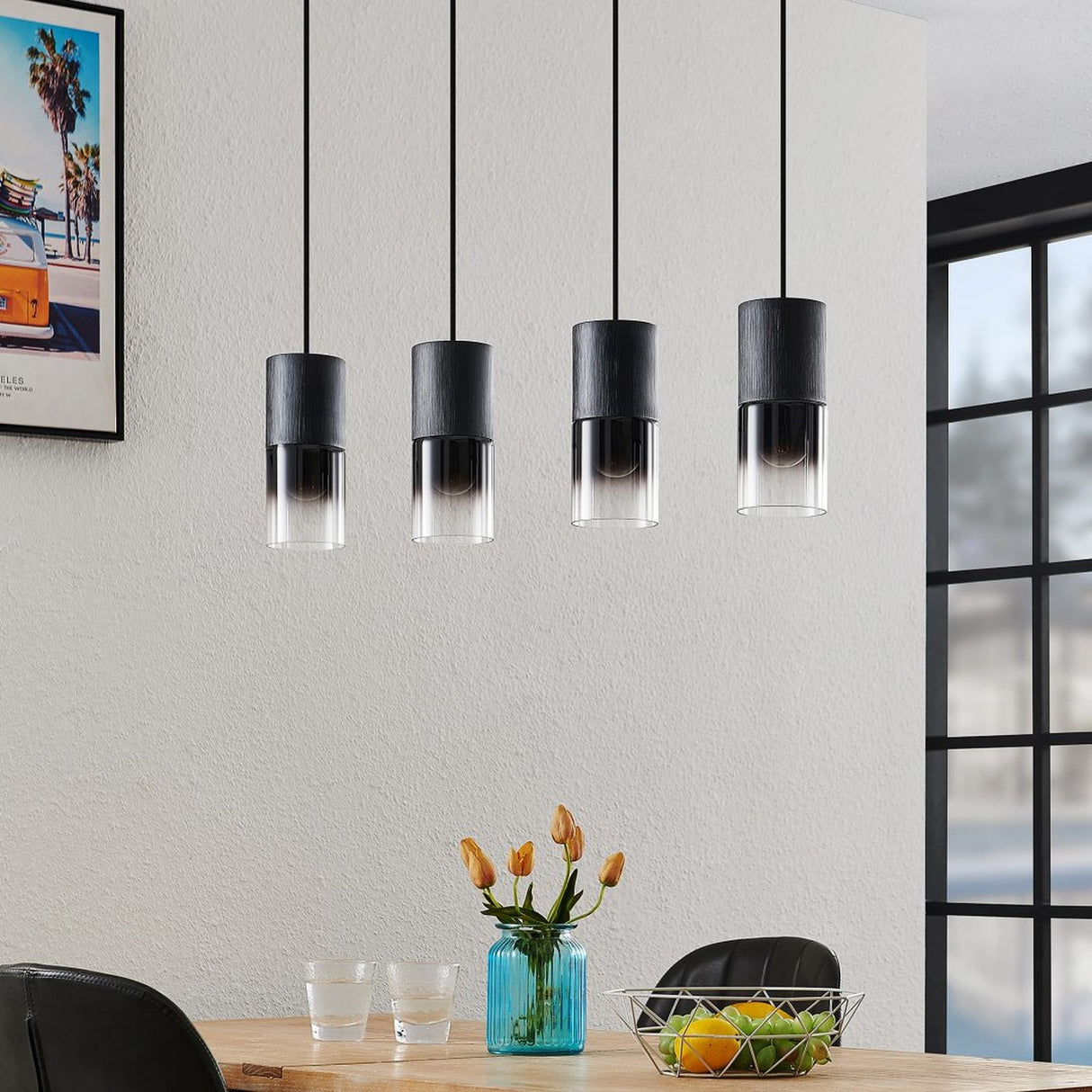 Robin 4 Light Glass Chandelier – Matt Black