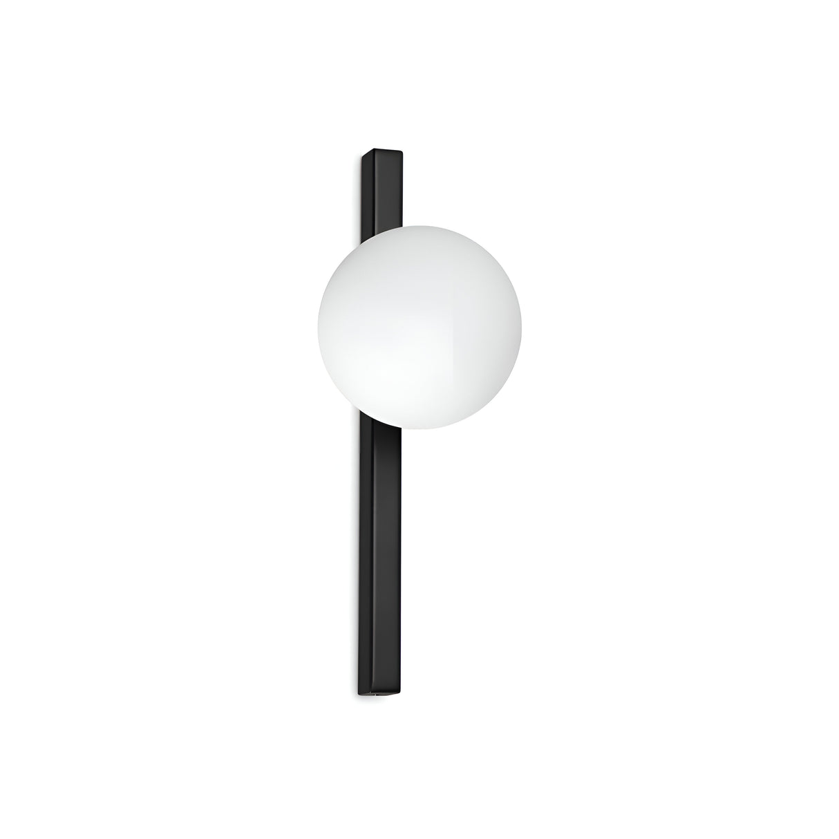 The Phostis Ceiling & Wall Light in Black features a sleek vertical bar and a large white spherical bulb, making it an ideal choice for minimalist interiors. This sophisticated lighting piece stands out beautifully against a white background.