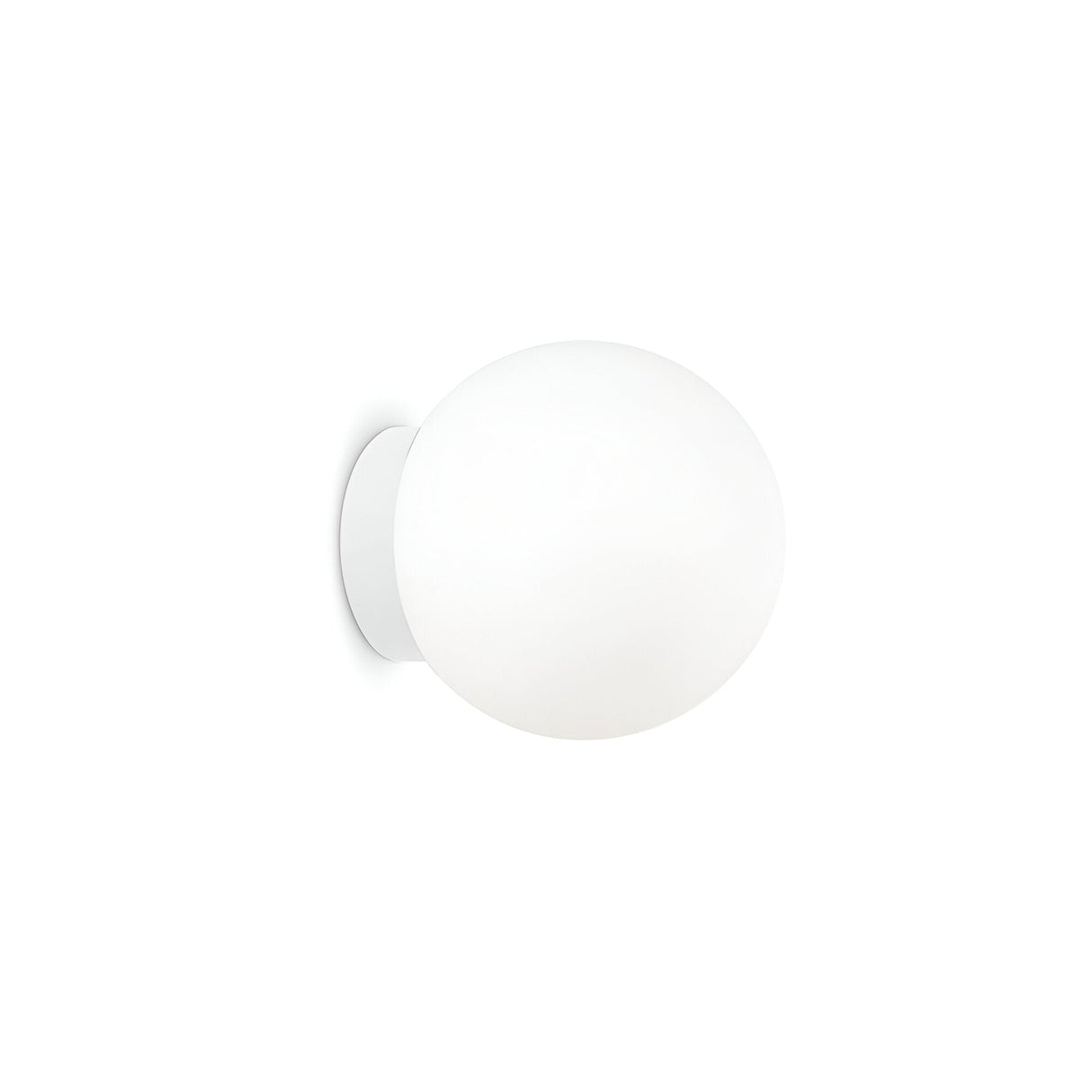 The Lyria Wall Light - White, 10cm is a wall-mounted spherical lamp featuring a smooth and minimalist design, making it perfect for compact spaces. It is securely attached to a round base against a plain white background, which perfectly highlights its modern design aesthetics.