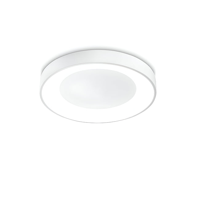 The Solisca LED Ceiling & Wall Light 22W 3000K features a sleek, circular design with a white rim and frosted central panel. Its minimalist aesthetic offers modern, energy-efficient lighting ideal for contemporary interiors. The light is depicted against a plain white background, highlighting its stylish appeal.