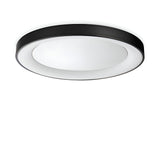 The Solisca LED Ceiling & Wall Light 33W 3000K - Black, 60cm features a modern round design with a sleek black outer ring and white diffused center, providing energy-efficient lighting that's elegantly mounted against a white background.