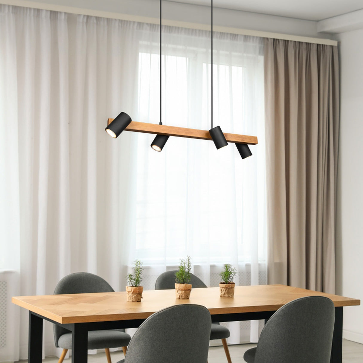 Marley 4 Light Wooden Chandelier – Black & Wood