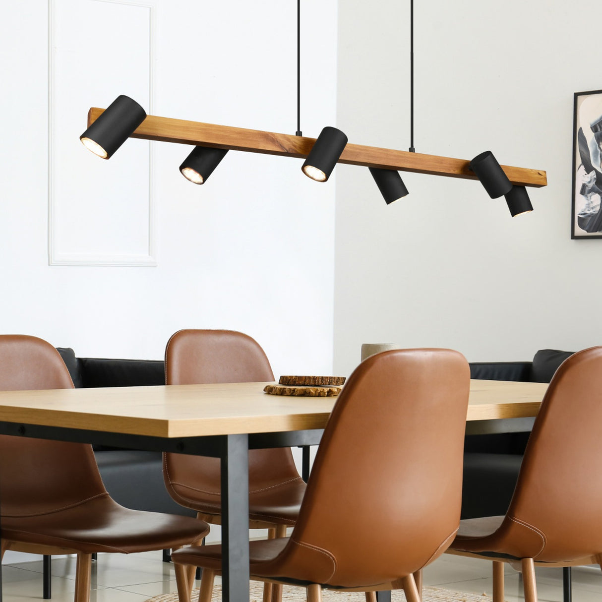 Marley 6 Light Linear Chandelier – Black & Wood
