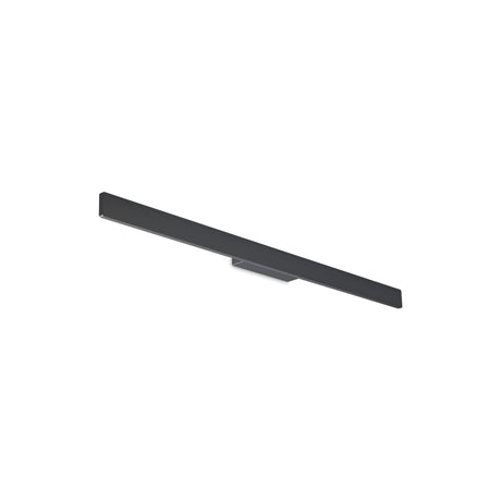 The Reflek Outdoor LED Linear Wall Light 20W 3000K in Anthracite boasts a minimalist black rectangular design with a sleek, modern aesthetic. It features a flat, elongated shape in an anthracite finish and is mounted on a simple base, making it ideal for contemporary interiors while providing energy-efficient downward illumination. Its length is 104cm.