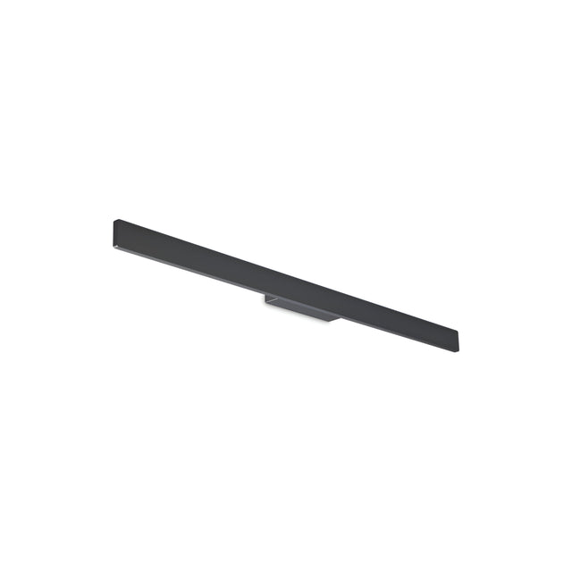 The Reflek Outdoor LED Linear Wall Light 20W 3000K in Anthracite boasts a minimalist black rectangular design with a sleek, modern aesthetic. It features a flat, elongated shape in an anthracite finish and is mounted on a simple base, making it ideal for contemporary interiors while providing energy-efficient downward illumination. Its length is 104cm.